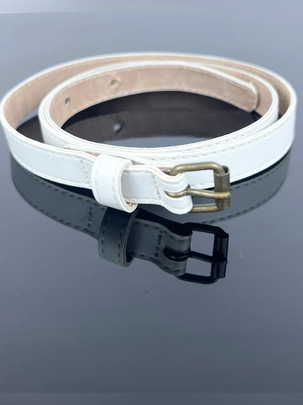 Marie Chantal Kids Girls Leather Belt, Ivory, Size L